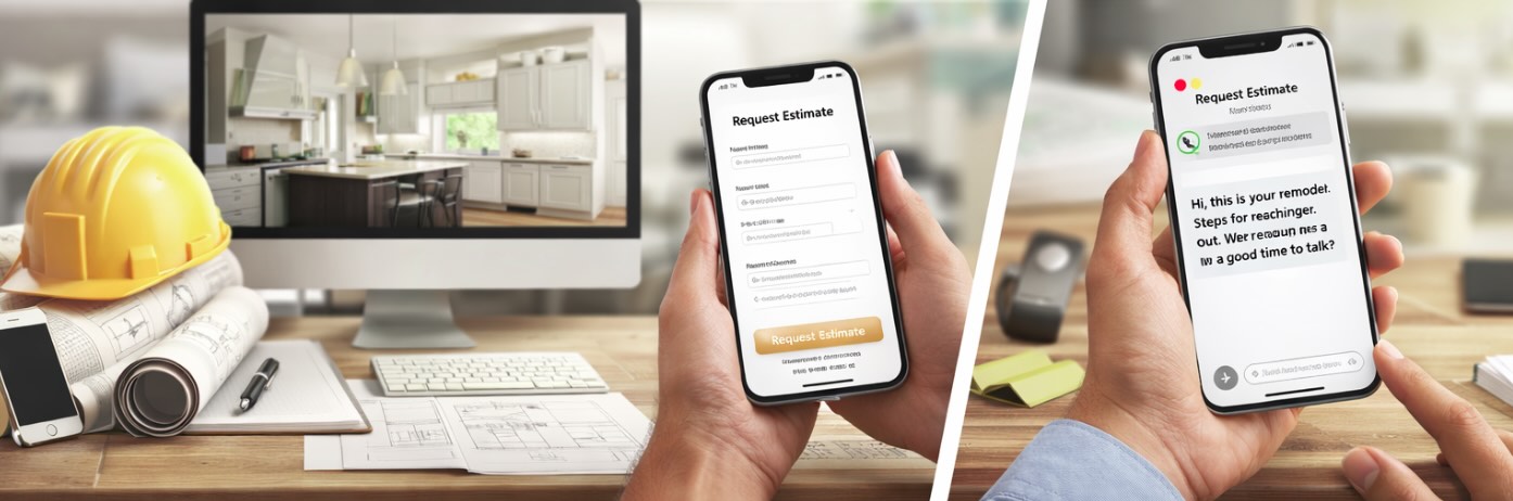 Placeholder image showing a simple lead flow for a remodeling firm from website to call to follow up