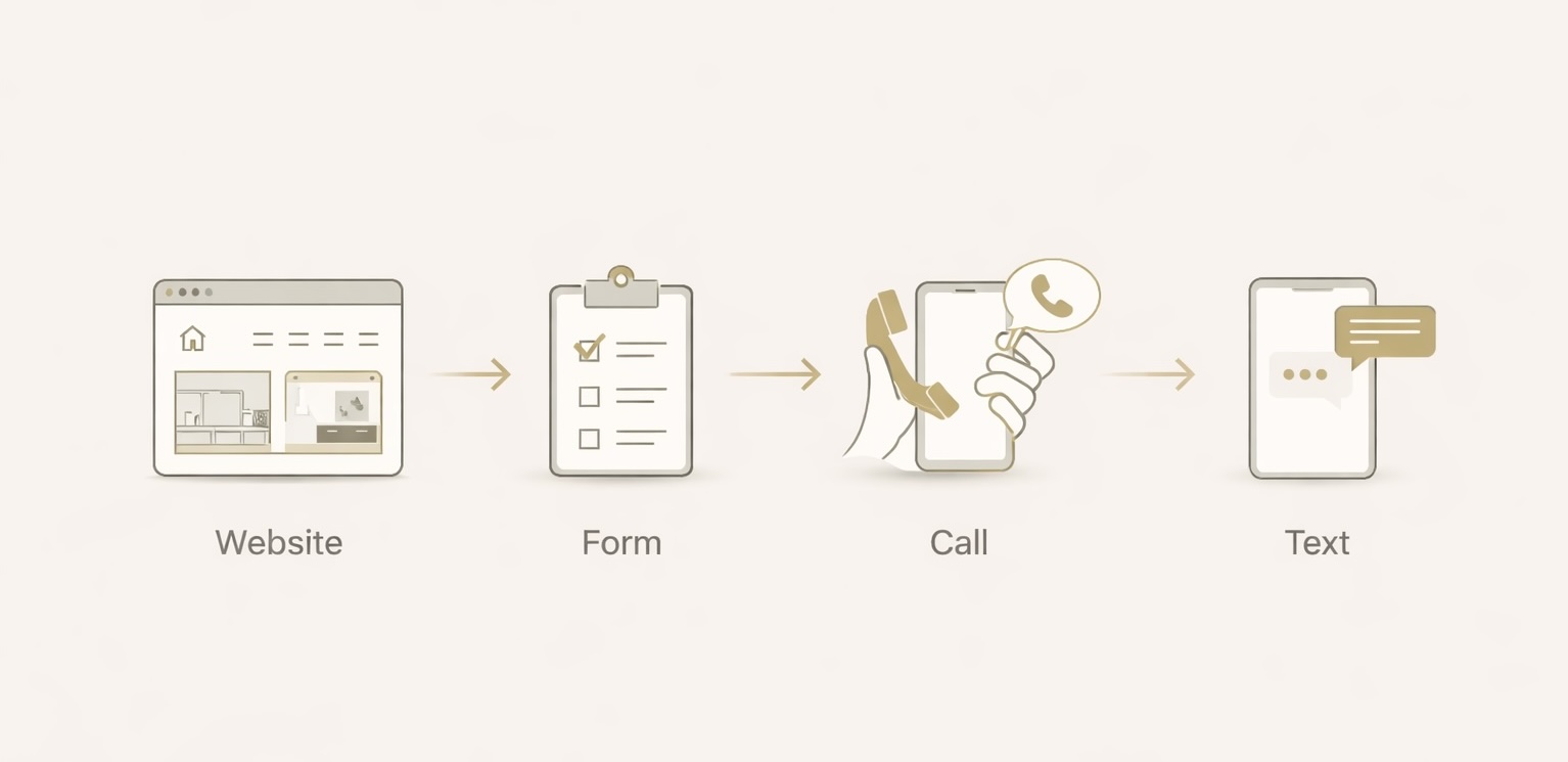 Placeholder image showing a simple system for a remodeler with website, intake form, and follow up text
